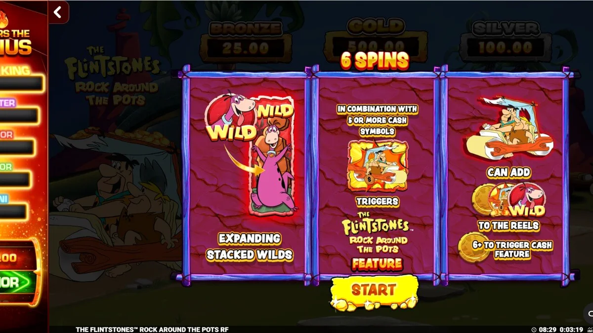Tampilan visual slot The Flintstones: Rock Around The Pots dengan latar belakang Bedrock