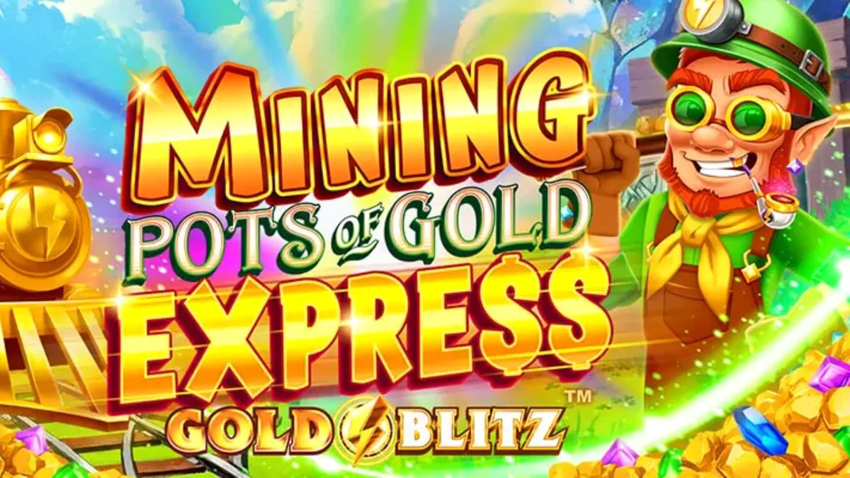 Lucky Lad Flynn di depan tambang emas dalam Mining Pots of Gold Express Gold Blitz